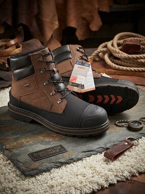 HOSS Men's Brown and Black Lace-Up Work Boots - Waterproof Safety